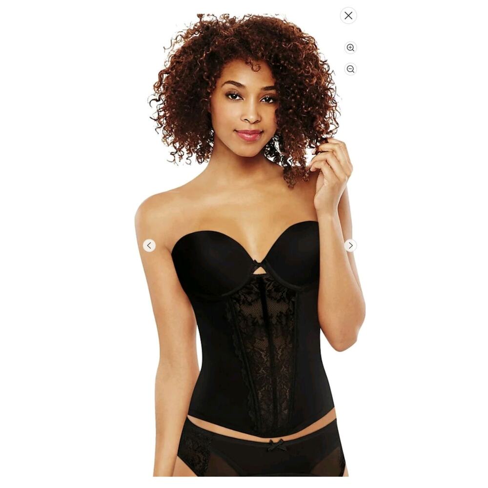 Maidenform MFB100 Strapless Floral Lace Bustier Corset Longline Bra 38DD